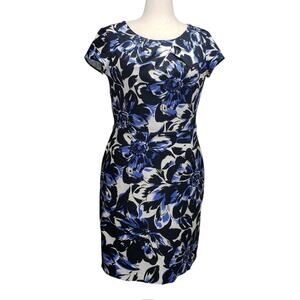 Madison Leigh Floral Sheath Dress Plus 16 Pleated Neckline Black Blue White